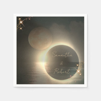 Elegant Sepia Solar Eclipse Custom Photo Wedding   Napkin