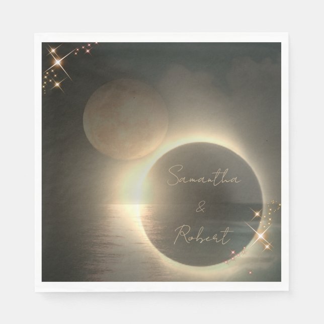 Elegant Sepia Solar Eclipse Custom Photo Wedding   Napkin (Front)