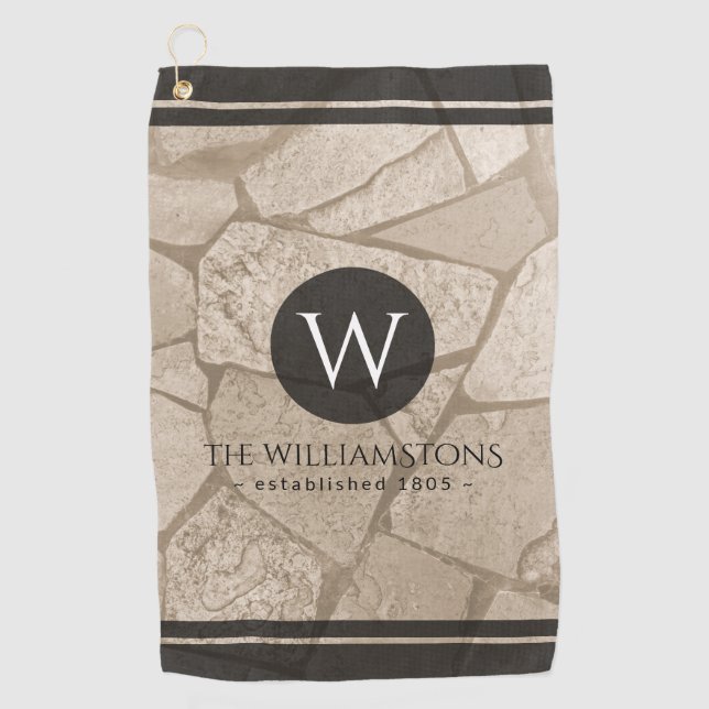 Elegant Sepia Toned Cracked Stones Golf Towel (Front)
