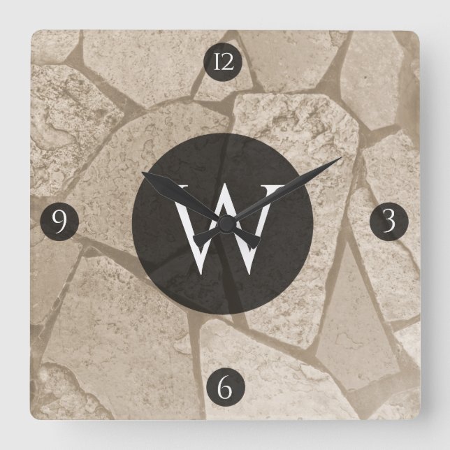 Elegant Sepia Toned Cracked Stones Square Wall Clock (Front)