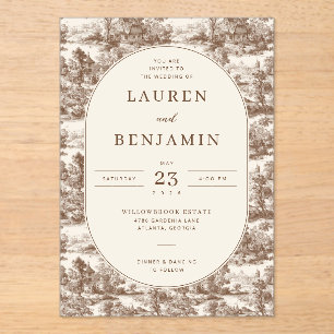 Elegant Sepia Vintage Illustrations Acrylic Invitations