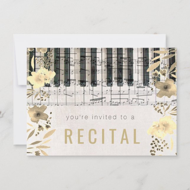 elegant sepia watercolor flowers music recital invitation (Front)
