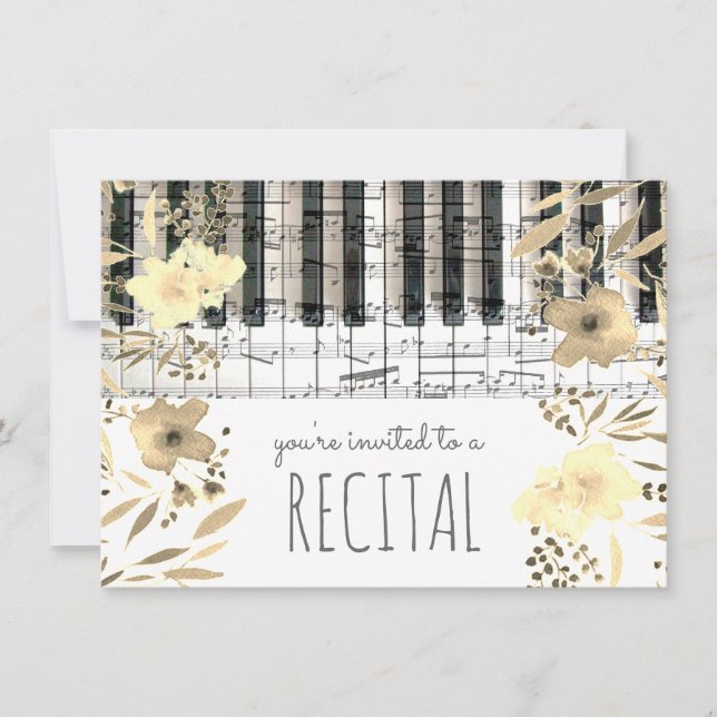elegant sepia watercolor flowers music recital invitation (Front)