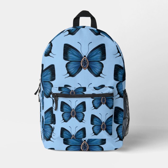 Elegant September Blue Sapphire Butterfly Pattern Printed Backpack (Front)