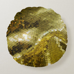 Elegant sequined sparkling textile close up. More Round Cushion