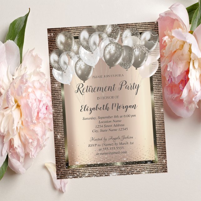 Elegant Sequins Balloons Retirement  Inv Invitation (Creator Uploaded)