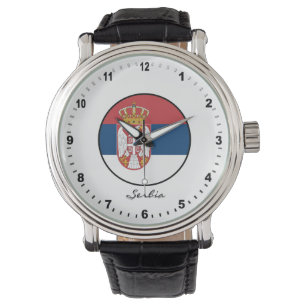 Elegant Serbia Watch & Serbian Flag 