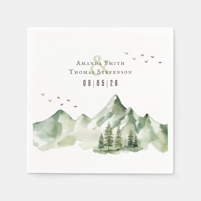 Elegant serene green mountain landscape napkin (Front)