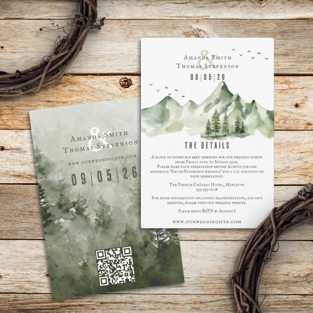 Elegant serene green mountain landscape QR code Enclosure Card (Creator Uploaded)