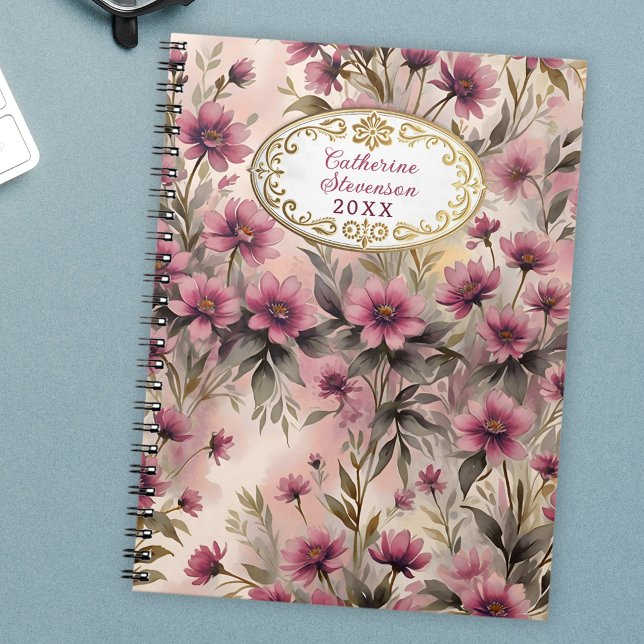Elegant Serene Watercolor Pink and Purple Flowers  Notebook (Creator Uploaded)