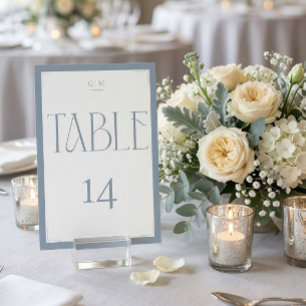 Elegant Serif Blue Grey Monogram Table Number