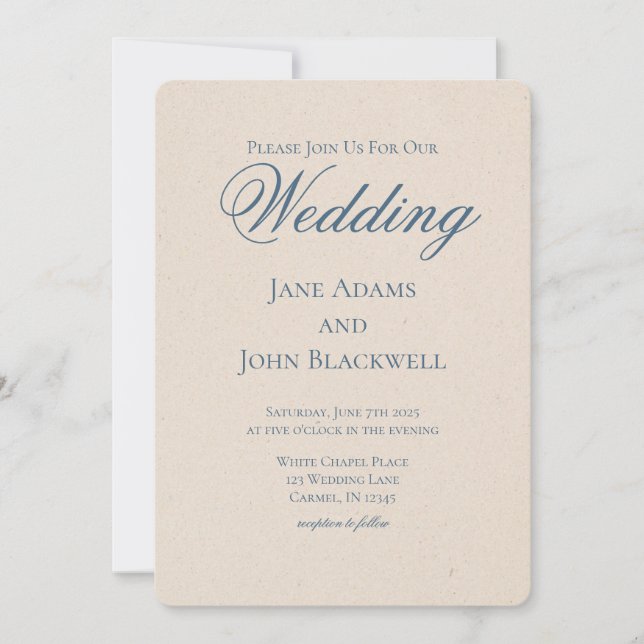 Elegant Serif Dusty Blue Wedding Invitation (Front)