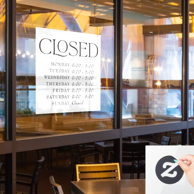Elegant Serif Retail Closed Sign Store Hours (Restaurant Window)