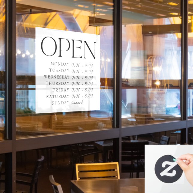 Elegant Serif Retail Open Sign Store Hours (Restaurant Window)