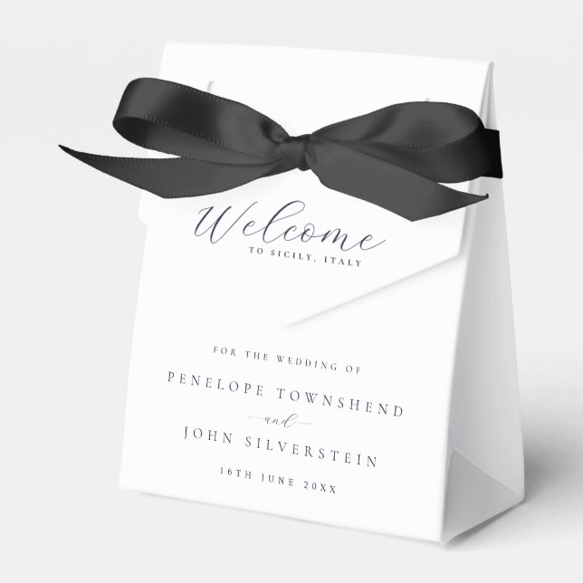 Elegant Serif Script Text Welcome Wedding Favour Box (Front Side)
