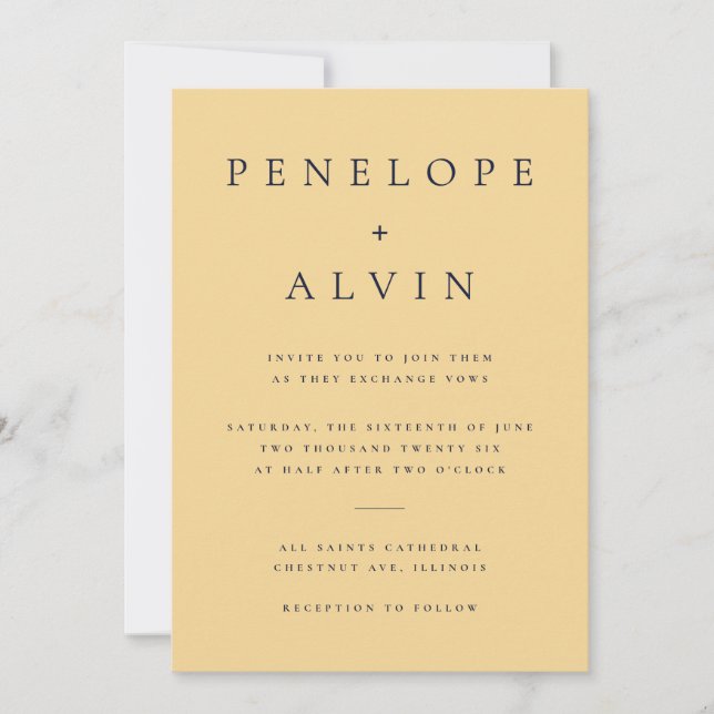 Elegant Serif Typography Yellow Minimalist Wedding Invitation (Front)