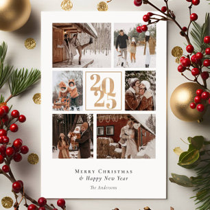 Elegant Seven Photos Collage Merry Christmas Holiday Card
