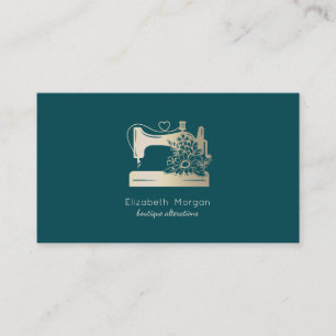 Elegant Sewing Machine Seamstress Green Business Card