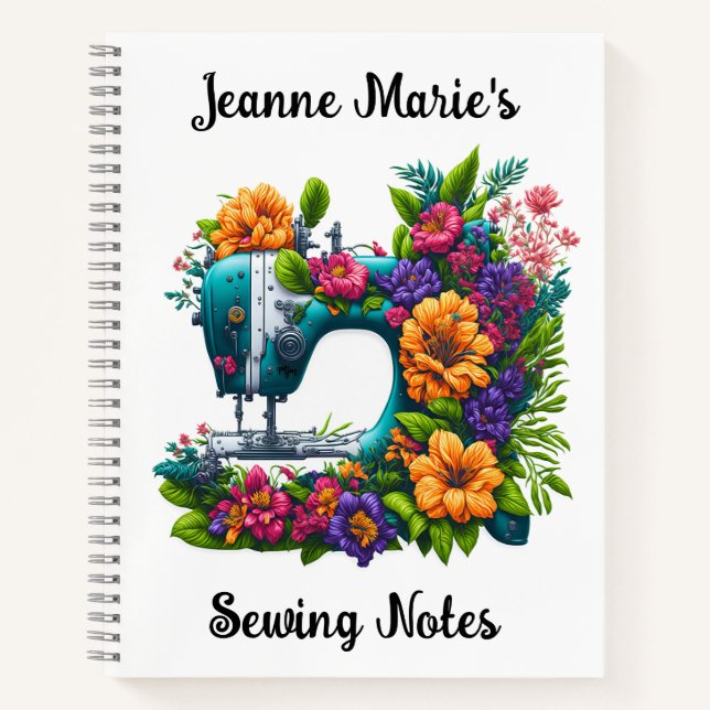 Elegant Sewing Machine Tropical Flower Tailoring Notebook (Front)