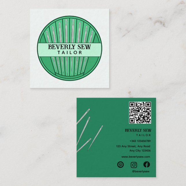 Elegant Sewing Needles Handmade Tailoring  Square Business Card (Front/Back)