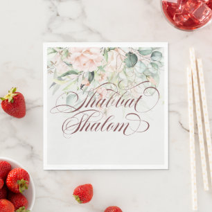 Elegant Shabbat Shalom Watercolor Shabbos Meal Napkin