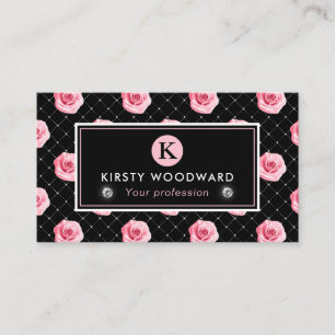 Elegant Shabby Chic Pink and Black Roses Pattern Business Card