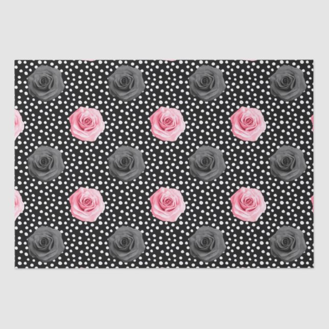 Elegant Shabby Chic Pink Roses and Polka Dot Tissue Paper (Front)