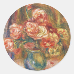 Elegant Shabby Chic Renoir Rose Painting Classic Round Sticker