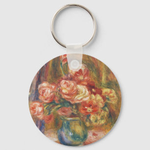 Elegant Shabby Chic Renoir Rose Painting Key Ring