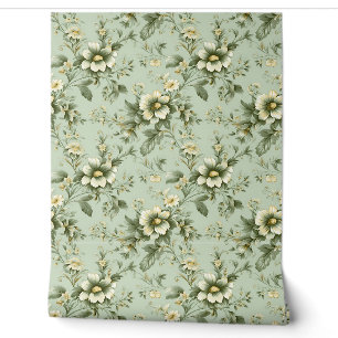 Elegant Shabby chic sage green white flowers Wallpaper