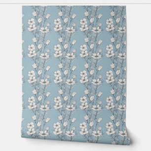 Elegant shades of blue and white flowers wallpaper