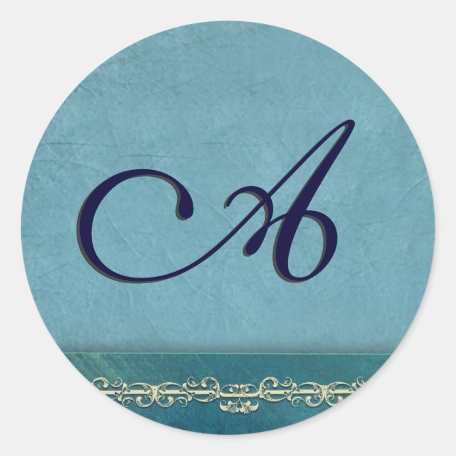 Elegant shades of blue monogram envelope seals (Front)