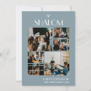 Elegant Shalom Hanukkah family photo collage Holiday Card