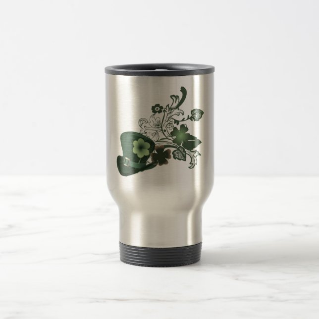 Elegant Shamrock Hat Travel Mug (Center)