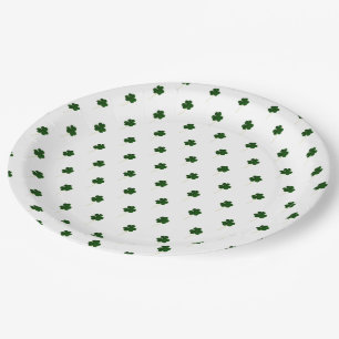 Elegant Shamrock Pattern Irish Good Luck Clovers Paper Plate