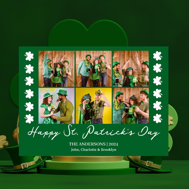 Elegant Shamrock St. Patrick's Day Family photo Holiday Card (Creator Uploaded)