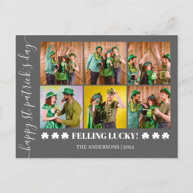 Elegant Shamrock St. Patrick's Day Family photo Holiday Postcard (Front)