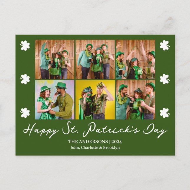 Elegant Shamrock St. Patrick's Day Family photo Holiday Postcard (Front)