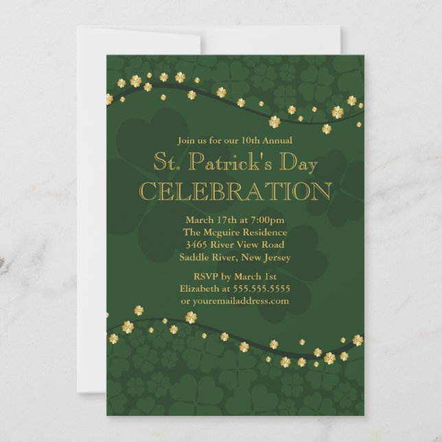 Elegant Shamrock St. Patrick's Party Invitation (Front)