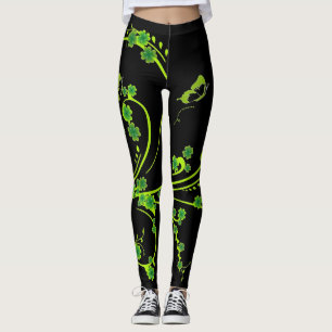 Elegant Shamrock Vines and Butterflies Leggings