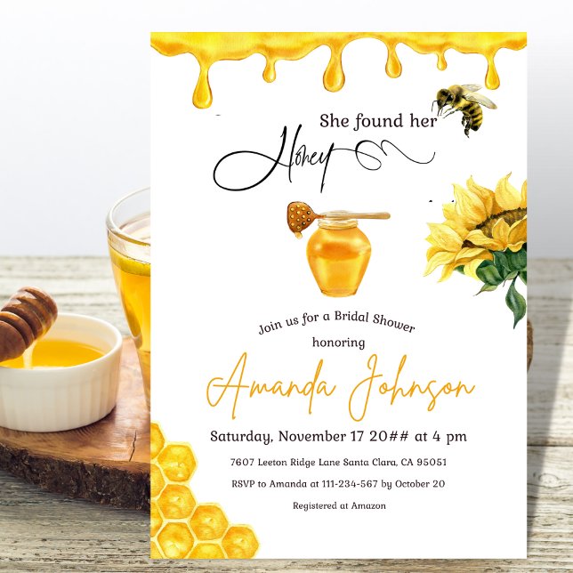 Elegant She Found Her Honey Bee Bridal Shower Invitation (Creator Uploaded)