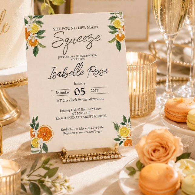 Elegant She Found Her Main Squeeze Bridal Shower  Invitation (Elegant She Found Her Main Squeeze Bridal Shower Invitation)