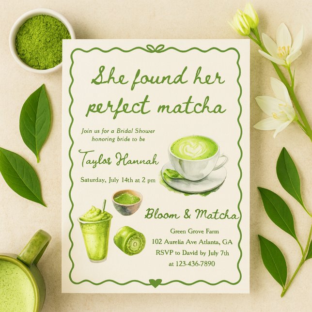 Elegant She Found Her Perfect Matcha Bridal Shower Invitation (Creator Uploaded)