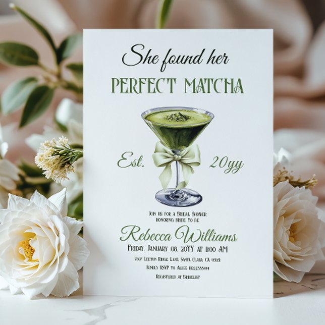 Elegant She Found Her Perfect Matcha Bridal Shower Invitation (Creator Uploaded)