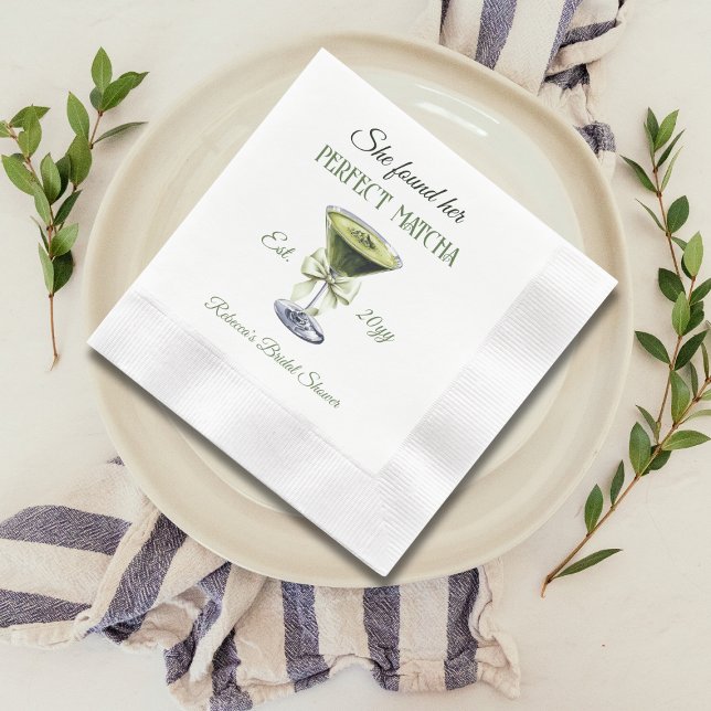 Elegant She Found Her Perfect Matcha Bridal Shower Napkin (Creator Uploaded)