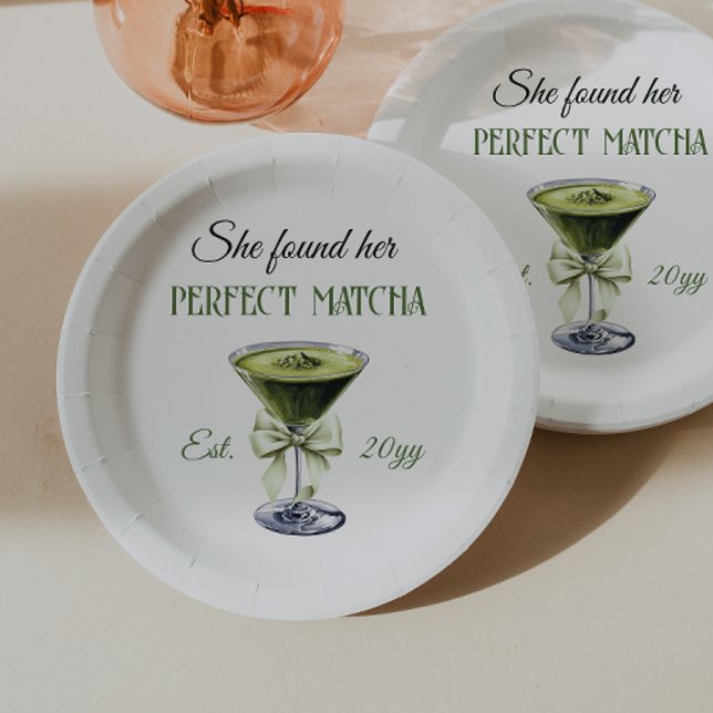 Elegant She Found Her Perfect Matcha Bridal Shower Paper Plate (Creator Uploaded)