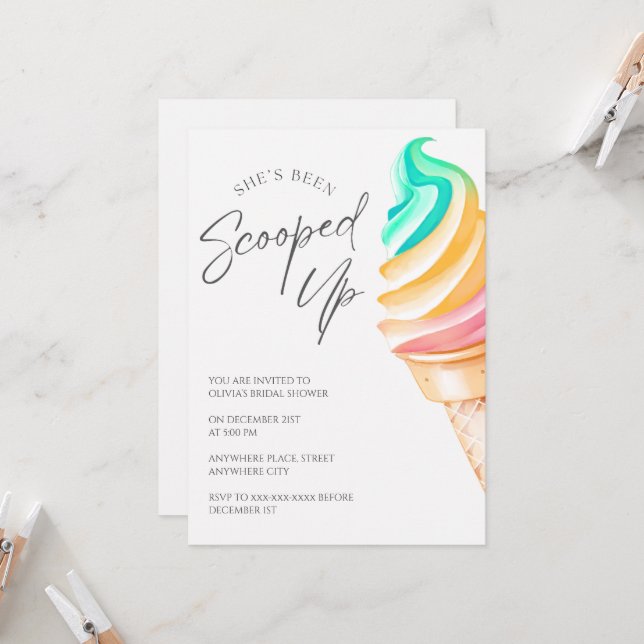 Elegant She’s Been Scooped Up Bridal Shower  Invitation (Front/Back In Situ)