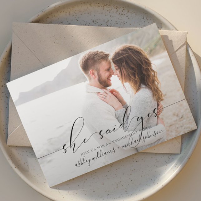 Elegant She Said Yes Calligraphy Engagement Party Invitation (Creator Uploaded)