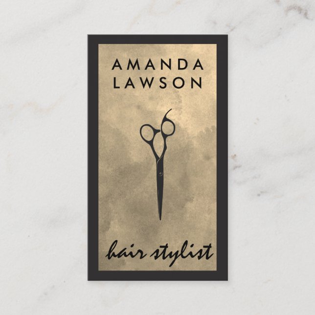 Elegant Shears Grey Watercolor | Black Border Business Card (Front)