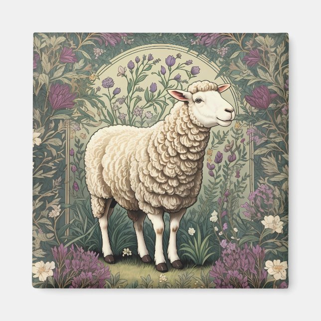 Elegant Sheep Lavender floral Background Magnet (Front)